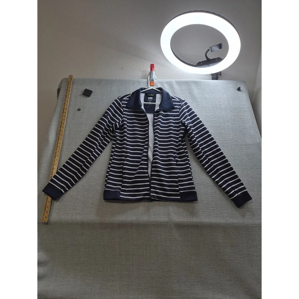 Helly Hansen Jacket Womens Large Blue White Striped Collared No Zip Casual